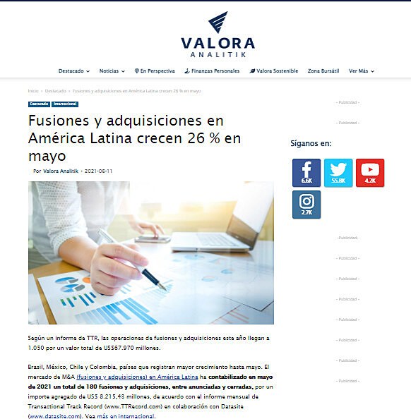 Fusiones y adquisiciones en Amrica Latina crecen 26 % en mayo
